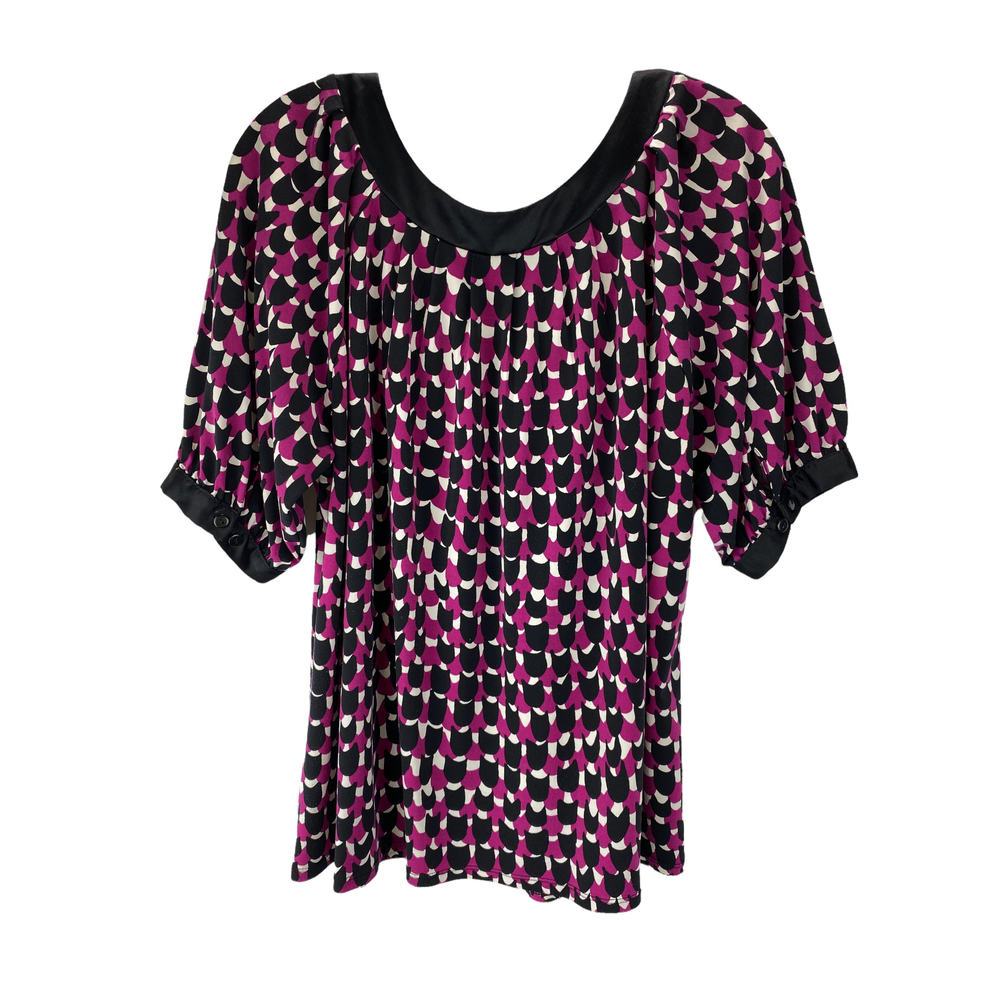 Worthington Stretch Womens Black Pink White Short Sleeve Blouse